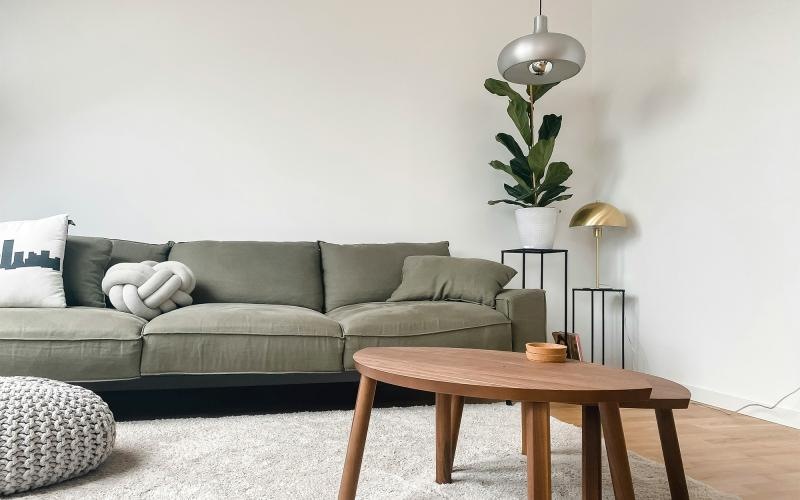 a living room with a couch and a coffee table